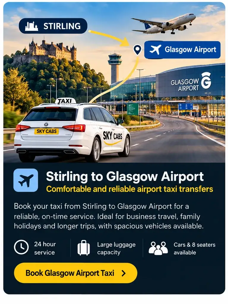 Taxi transfer from Stirling to Glasgow Airport
